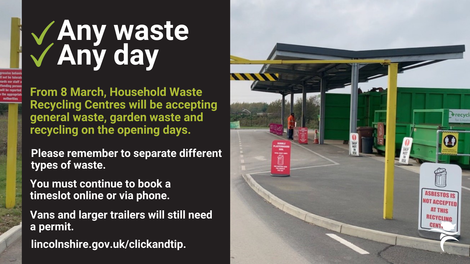 Household Waste Recycling Centres to accept all wastes on all days